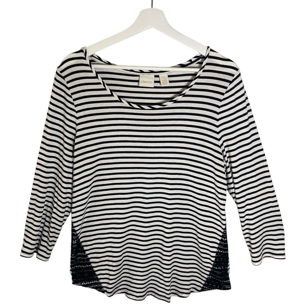 Chico's Black Striped Long Sleeve Top Size 1  Women Minimalist